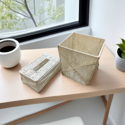Set of Straw Trash Can & Tissue Box